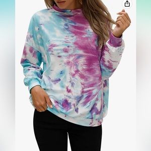Women Tie Dye Sweatshirt Pullover Loose Fit Color Block Crew Neck Long Sleeve